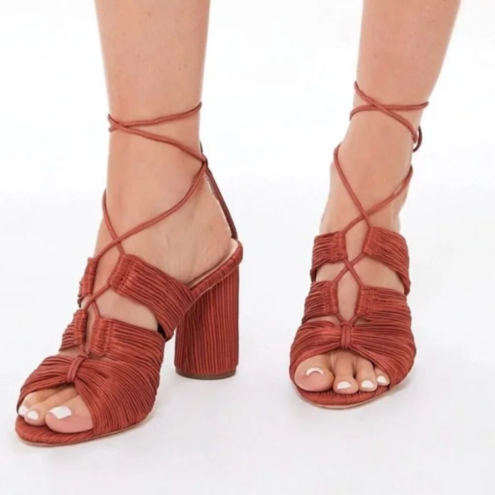 Loeffler Randall Teresa Pleated Lace-Up Sandals size 9.5 Terracotta